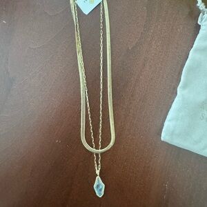 Kendra Scott Gold Double Chain Necklace with Iridescent Pendant
